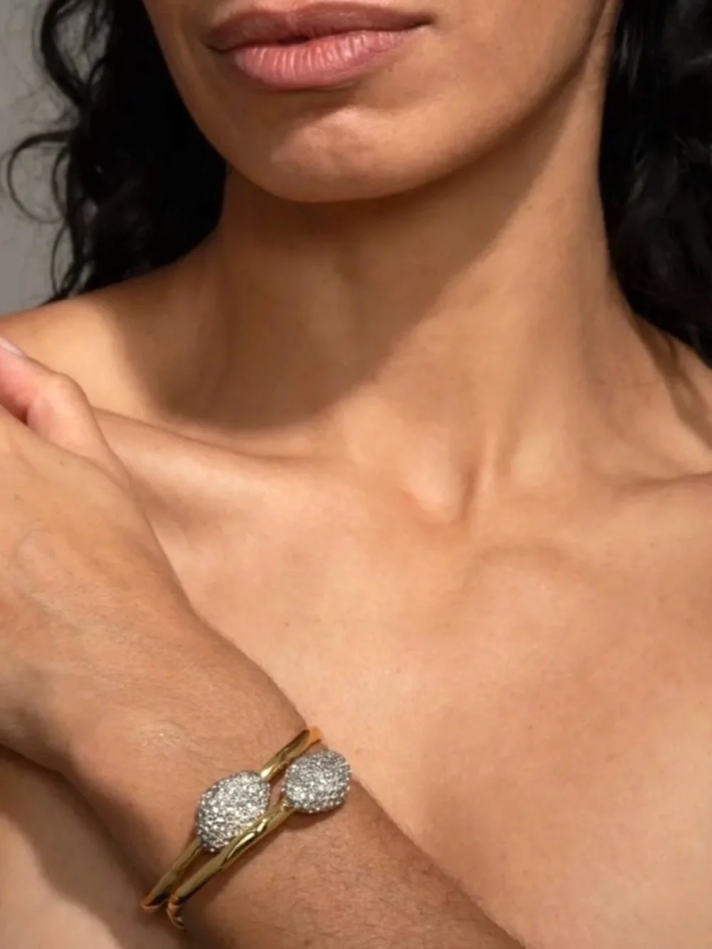 NEW Alexis Bittar Solanales Crystal Pebble Skinny Cuff Bracelet JL19